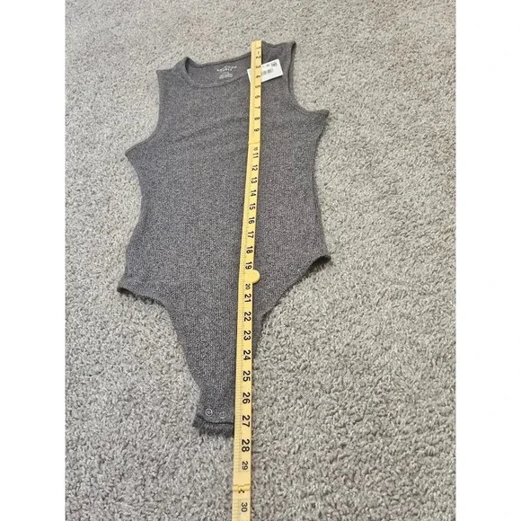 American Eagle Ribbed Tank Bodysuit Women Small Heather Gray Sleeveless New - Picture 3 of 6